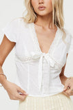 Lace-Trimmed Tie-Front Blouse