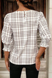 Plaid Frilled Puff Sleeve Blouse