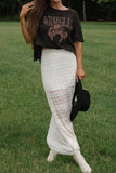 Mesh Lace Overlay Liner Midi Skirt