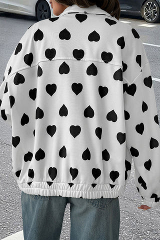 Heart Print Collar Zip Jacket