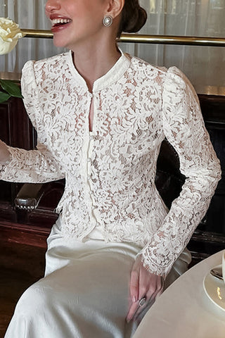 Elegant Lace Button-Front Blouse