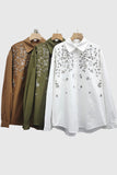 Embellished Floral Button-Up Blouse