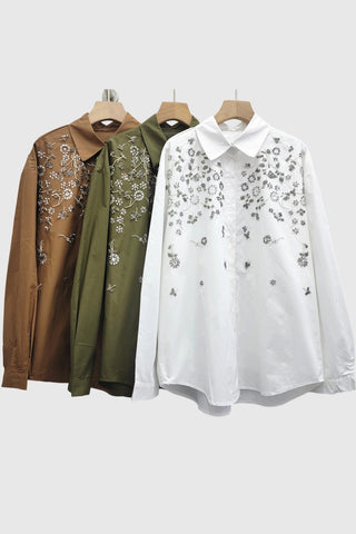 Embellished Floral Button-Up Blouse