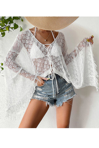 Lace Bell Sleeve Beach Cover-Up