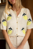Lemon-Patterned Button-Up Sweater
