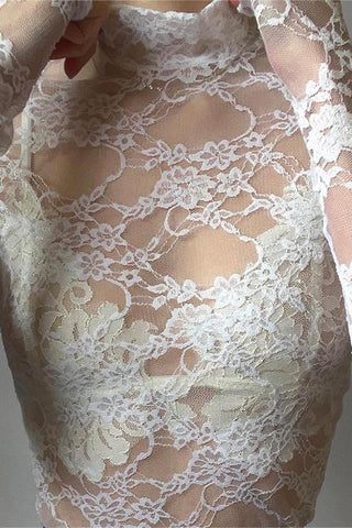 High-Neck Lace Long Sleeve Blouse