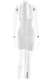 Plunge Neck Ruched Mini Dress