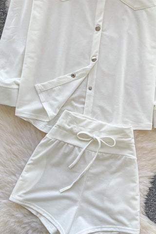 Button-Up Long Sleeve Shorts Set