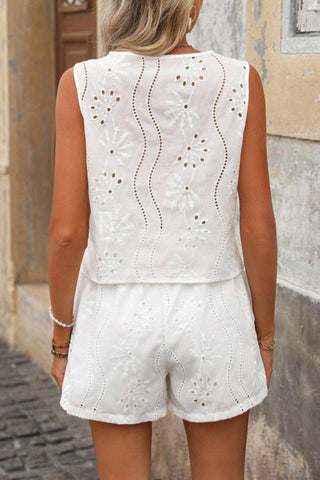 Button-Front Eyelet Short Set