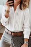 Lace-Trim Ruffle Neck Blouse