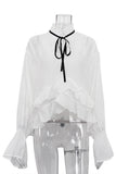 Ruffle-Trim Blouse with Tie Neck
