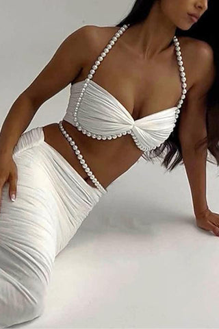 Pearl-Embellished Skirt Set