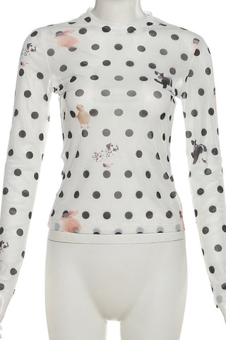 Playful Polka Dot Mesh T-Shirt