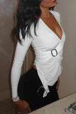 Asymmetrical Wrap Long Sleeve Top