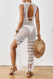 Fringe-Trim Crochet Cover-Up Dress
