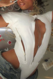 Zip-Front Bodysuit with Short Sleeves