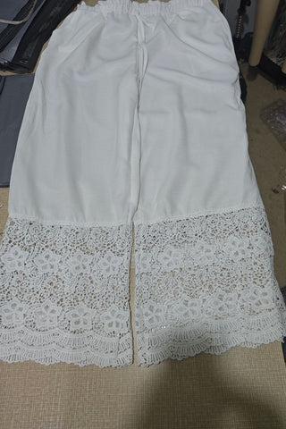 Lace Trim Wide-Leg Casual Pants