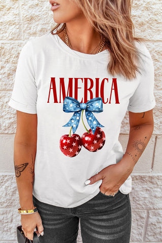 Bow Cherry Print Crewneck T Shirt