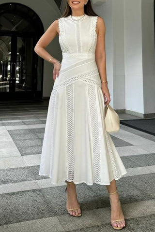 Elegant Lace Trim Vacation Dress