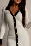 Button-Front Ribbed Dress