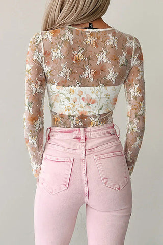 Floral Mesh Long Sleeve Bodysuit