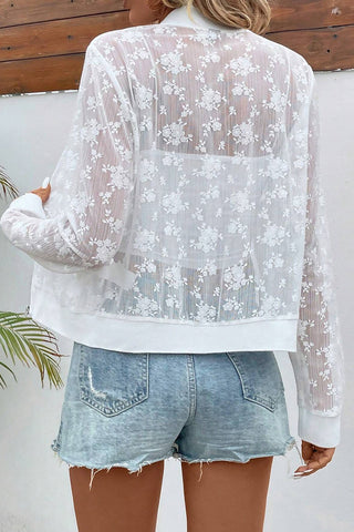 Sheer Floral Bomber Jacket