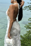 Plunge-Neck Halter Dress