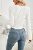 Ribbed Long-Sleeve Tie-Front Top