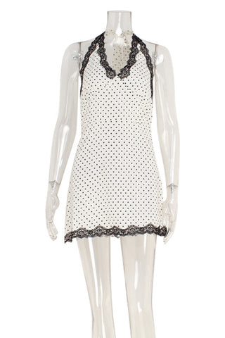 Lace-Trim Polka Dot Casual Dress
