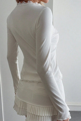 Lace-Trim Button-Front Blouse