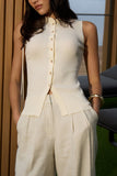 Button-Front Ribbed Tank Top