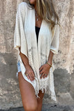 Fringe-Trim Open Front Cardigan