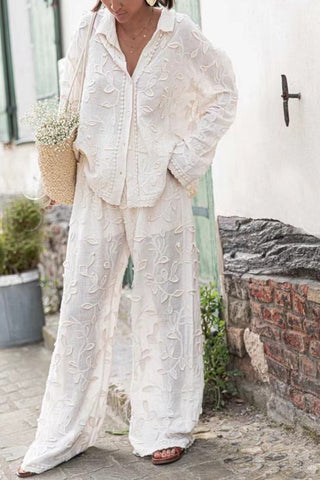 Textured Leaf Pattern Pants Set