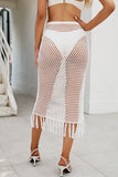 Fringed Midi Fishnet Cover-Up Skirt