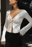 V-Neck Ribbed Hook Detail Blouse
