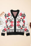 Floral Print Buttoned Front V Neck Knit Cardigan