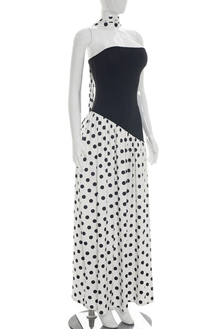 Polka-Dot Halter Maxi Dress