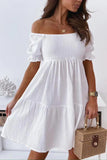 Off-Shoulder Smocked Casual Dress