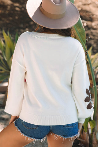 Big Flower V Neck Sweater