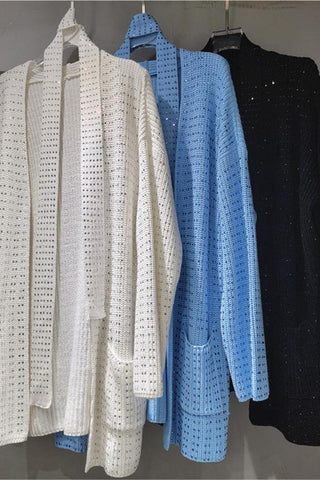 Embellished Open-Front Knit Cardigan