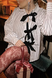 Striped Bow-Tie Front Blouse