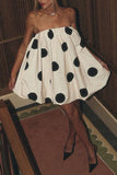 Polka Dot Strapless Casual Dress