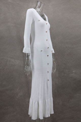 Button-Front Knit Casual Dress