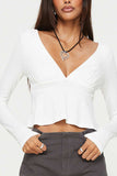 V-Neck Long Sleeve Peplum Blouse