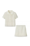 Fringe-Trimmed Skirt Set with Button Top