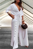 Casual Tie-Front Top and Wide-Leg Pants Set