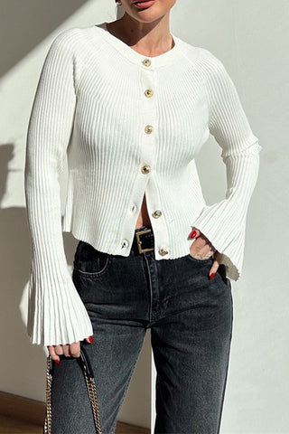 Button-Front Ribbed Cardigan