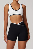 Plunge Neck Sports Bra and Flared Leggings Set