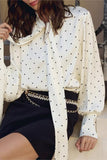 Polka Dot High-Neck Blouse with Tie