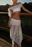Off-Shoulder Lace Skirt Set